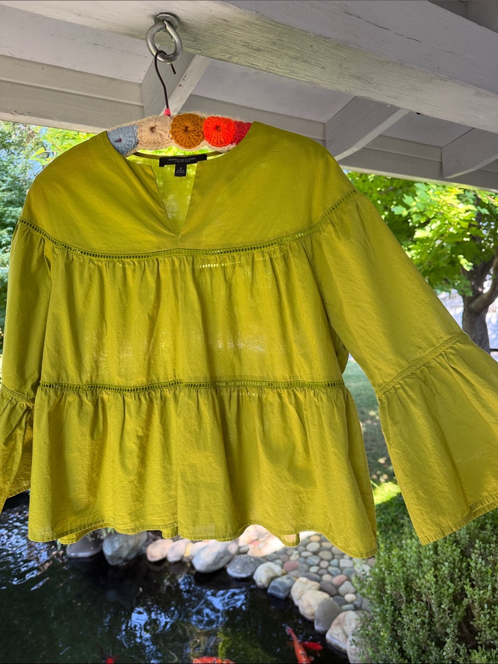 Marc New York Green Tiered Cotton Peasant Blouse